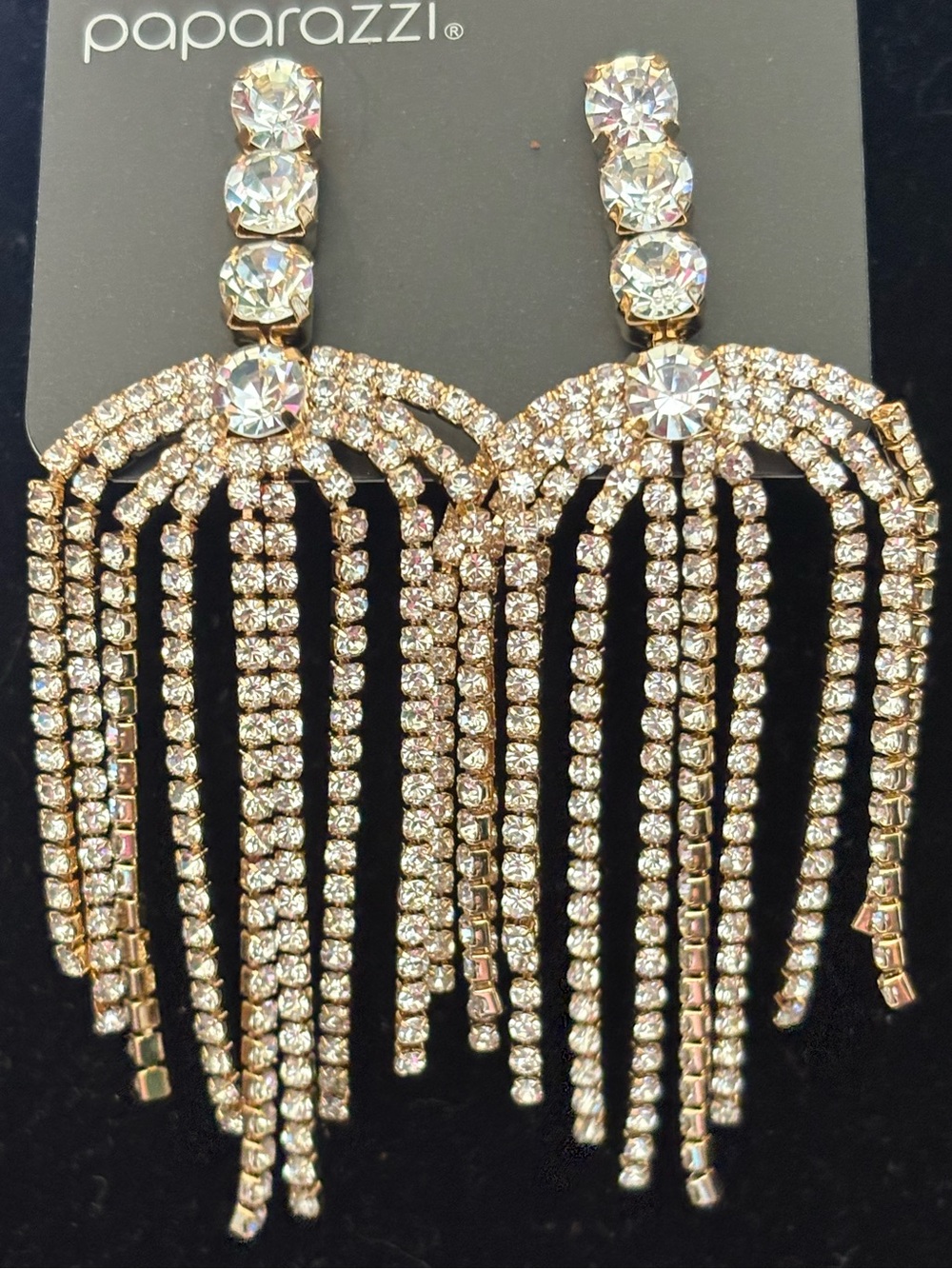 Paparazzi Gold Rhinestone Cascade Fringe Earrings
